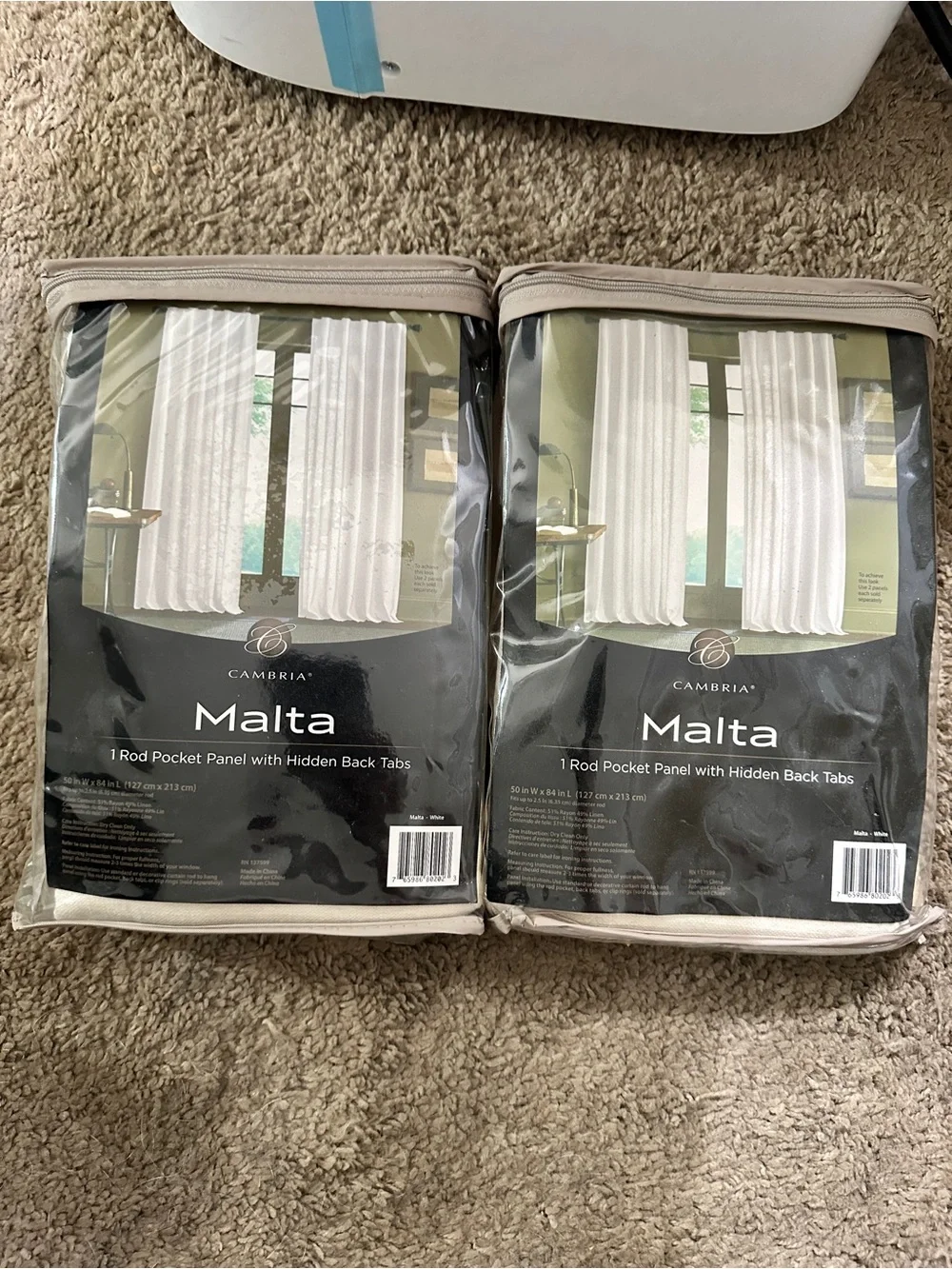 Cambria Malta Linen Cream One Rod Pocket Panel Curtain Hidden Back tabs - 2 Pack